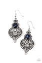 Filigree Earrings with Blue and White Crystals in Silver Dangle - Castle Chateau - Blue
