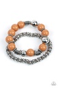 Beaded Stretch Bracelet Caramel and Silver - Walk This SWAY