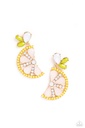 Lemon Earrings Post in Gold and Opalescent Beads - Slice of Summer