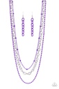 Purple Necklace Layered with Silver Chain - Mardi Gras Mayhem