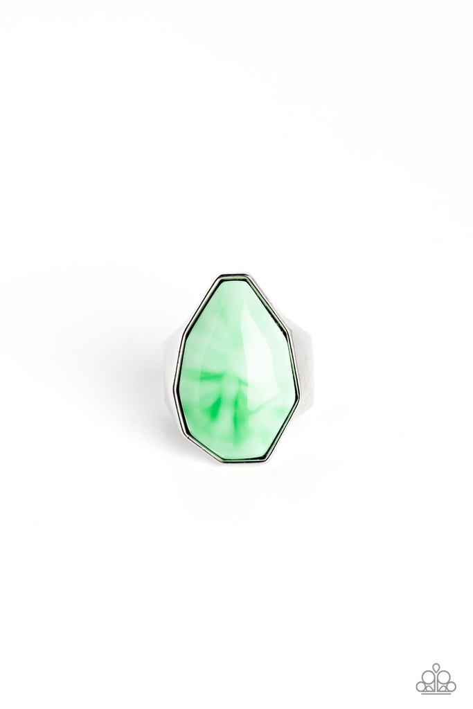 Asymmetrical Stretch Ring with Green Bead in Silver Adjustable Ring Band - Never Say TIE DYE
