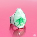 Asymmetrical Stretch Ring with Green Bead in Silver Adjustable Ring Band - Never Say TIE DYE