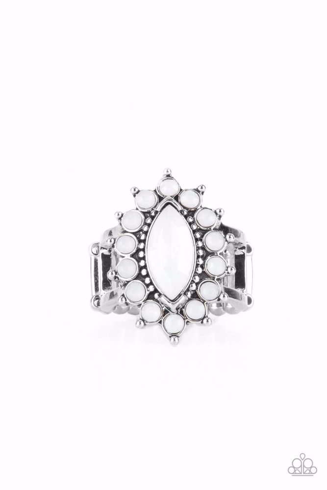 White Stretch Ring Marquise Cut in Silver Adjustable Ring Band - Everlasting Eden