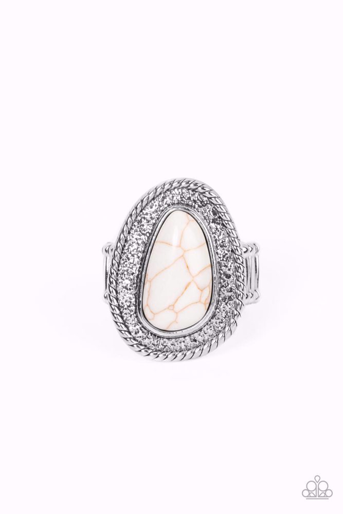 White Stone Stretch Rings in Silver Adjustable Ring Band - Downtown Desertscape
