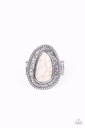 White Stone Stretch Rings in Silver Adjustable Ring Band - Downtown Desertscape