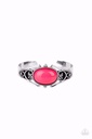 Raspberry Cuff Bracelet Pink Bead in Silver - Springtime Trendsetter