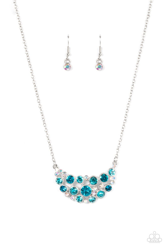 Elegant Necklace with Blue and Iridescent Crystals in Silver - Effervescently Divine