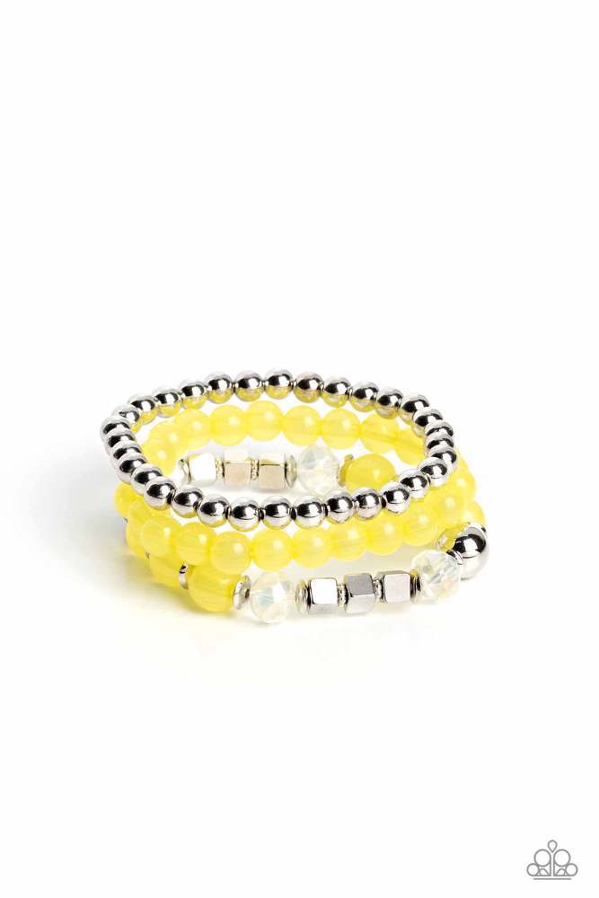 Stretch Bracelet Set of 3 Stretchy in Yellow and Silver - CUBE Your Enthusiasm