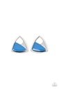 Asymmetric Earrings Triangle Post in Blue and White - Kaleidoscopic Collision