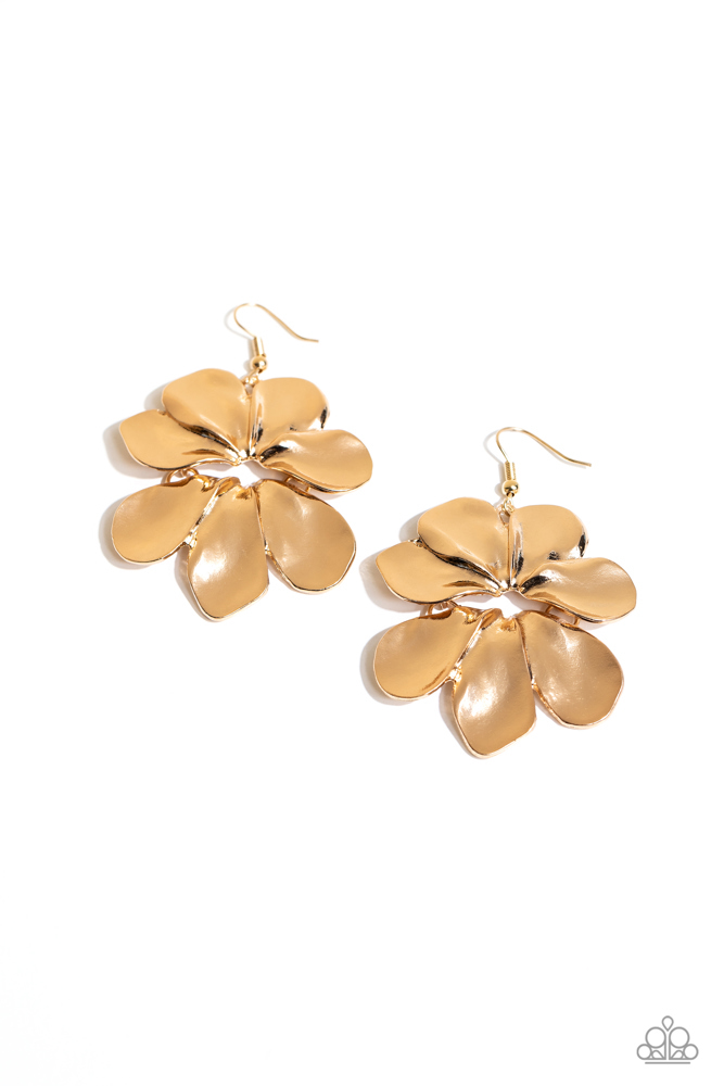 Flower Earrings Dangle in Gold - Hinging Hallmark