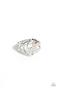 Moon and Star Stretch Ring with Iridescent Crystals in Silver Adjustable Ring Band - Stargazing Style