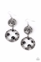 Textured Earrings Dangle with Black Crystals in Silver Frame - Eastern Entrada