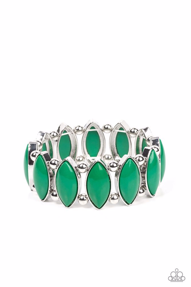 Stretch Bracelet with Green Beads in Silver Frame - Cry Me a RIVERA