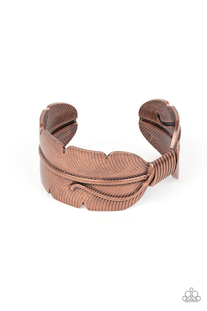 Oversized Copper Bracelet Cuff with Feather Design Western Style - Quill Quencher