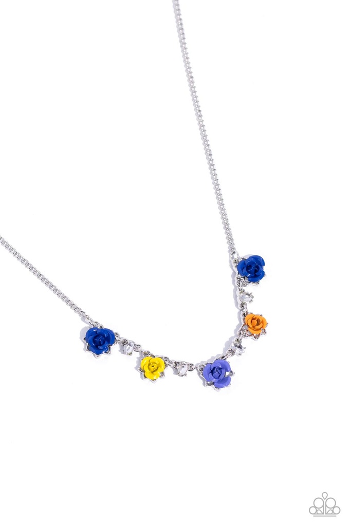 Delicate Flower Necklace Multi Color Blooms on Dainty Silver Chain - Strike a ROSE