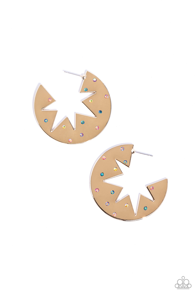 Star Hoops in Gold with Iridescent Colorful Crystals - Starry Sensation