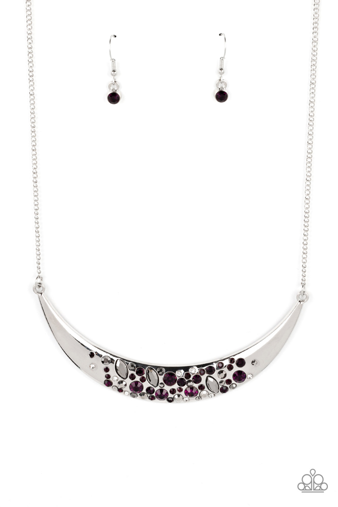 Curved Bar Necklace with Purple Crystals - Bejeweled Baroness