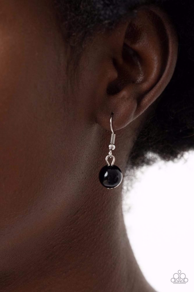 Tassel Necklace with Black Beads and Long Silver Chain - Kite Flight