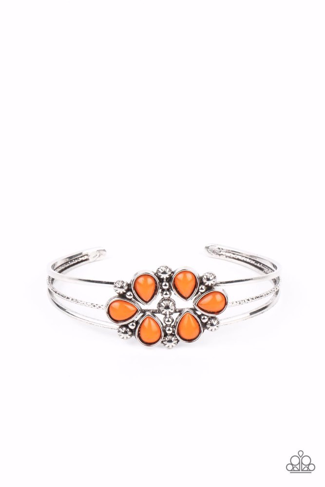 Floral Cuff Bracelet with Orange Beads - Taj Mahal Meadow
