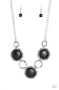 Western Necklace with Black Natural Stones in Silver Chain - Saharan Scope