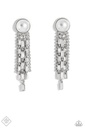 White Pearl Long Post Earrings with Crystals Elegant Design - Genuinely Gatsby