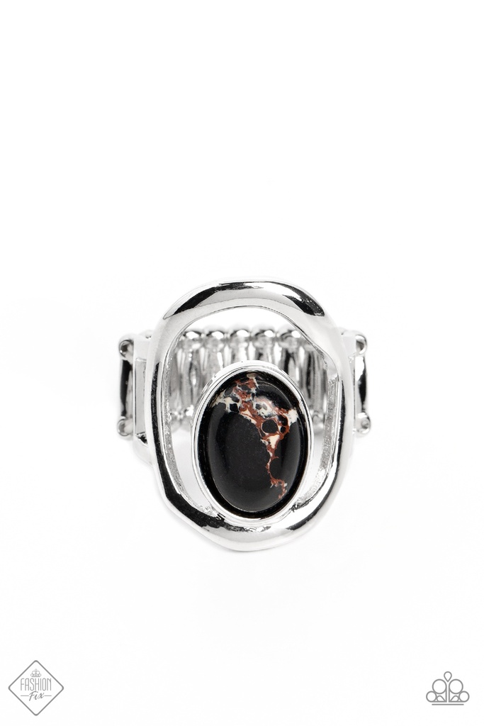 Marble Masterpiece - Black Stone and Silver Loop Stretch Ring