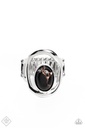 Marble Masterpiece - Black Stone and Silver Loop Stretch Ring