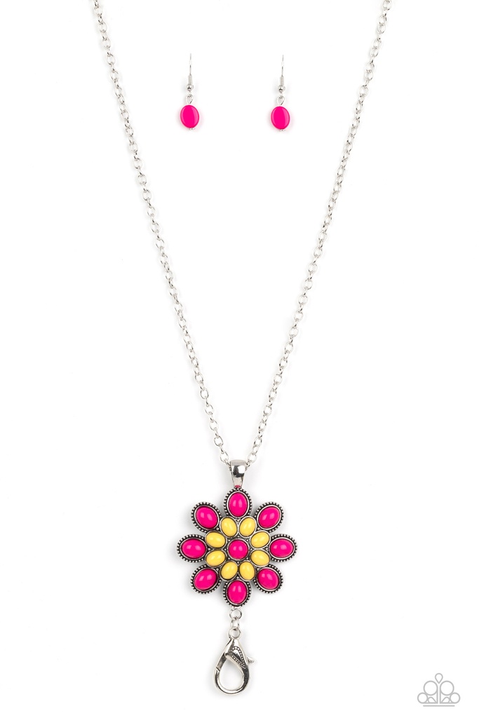 In the MEADOW of Nowhere - Multi Color Yello and Pink Floral Lanyard Necklace