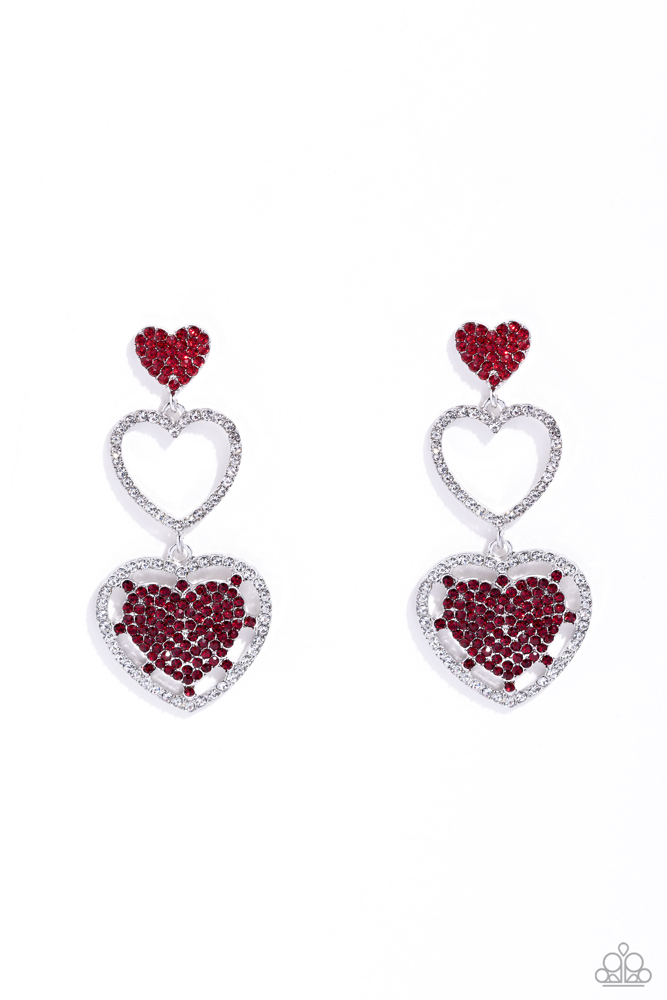 Love Heart Drop Post Earrings with White and Red Earrings - Couples Celebration