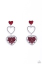 Love Heart Drop Post Earrings with White and Red Earrings - Couples Celebration