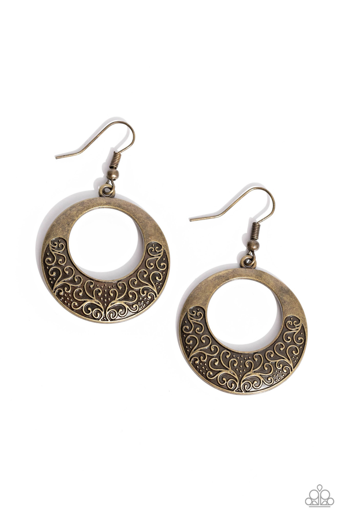 Brass Dangle Earrings with Vine Swirl Design - Secret Vineyards