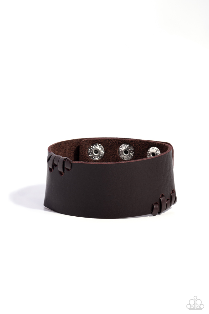 Leather Urban Bracelet Wrap in Brown with Adjustable Snap Closure - Leather Jacket Approved