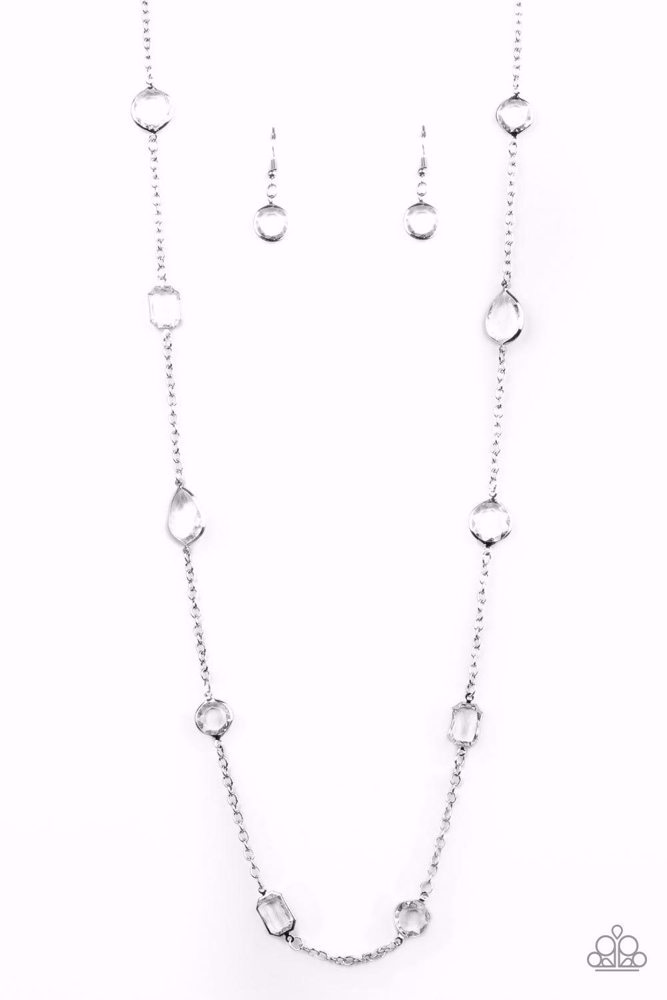 Long Necklace with Glassy Crystals - Glassy Glamorous