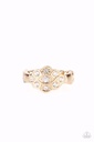 Delicate Gold Stretch Ring with White Crystals with Adjustable Ring Band - Floral Frou-Frou
