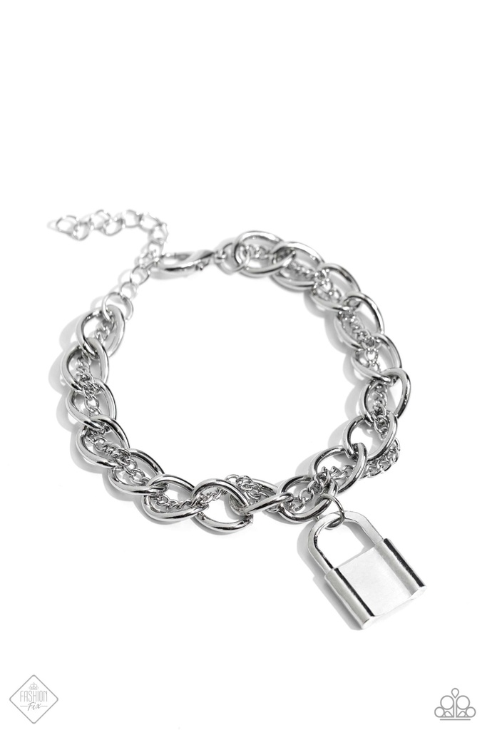 Thick Chain Lock Charm Bracelet in Silver - Watch the LOCK