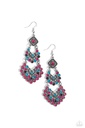 Long Crystal Earrings Multi Colored Chandelier Dangle in Silver Frame - All For The GLAM