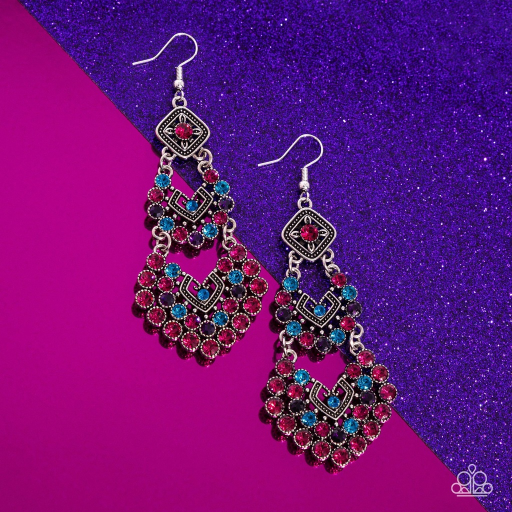 Long Crystal Earrings Multi Colored Chandelier Dangle in Silver Frame - All For The GLAM