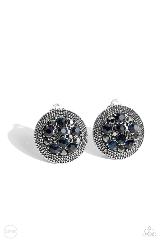 Clip On Earrings with Hematite and Blue Crystals in Silver Frame Non-Pierced Earrings - Stellar Status