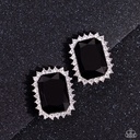 Clip On Earrings in Black Emerald Cut Gem and White Crystals Non-Pierced Earrings - Insta Famous