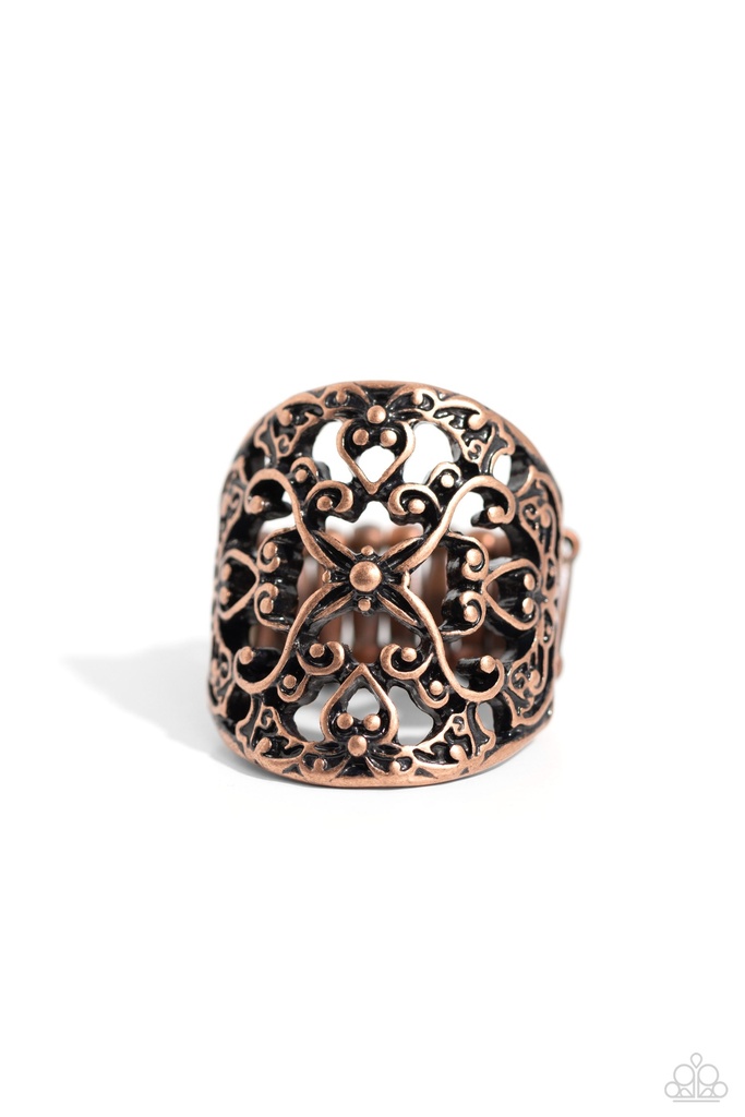 Inspirational Floral Stretch Ring in Copper with Adjustable Ring Band - Transfixed Treasure