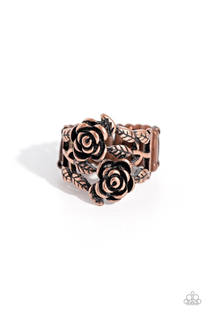 Inspirational Flower Stretch Ring in Copper with Adjustable Ring Band  - Anything ROSE