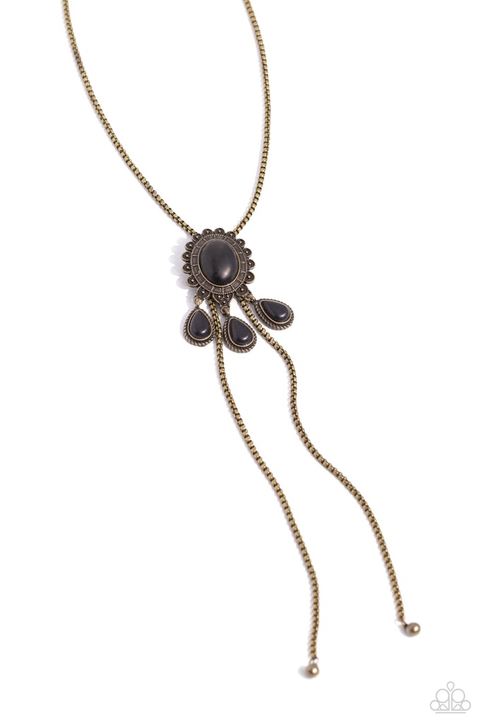 Earthy Bolo Necklace Brass with Natural Black Stone Western Style - Seize the Serenity