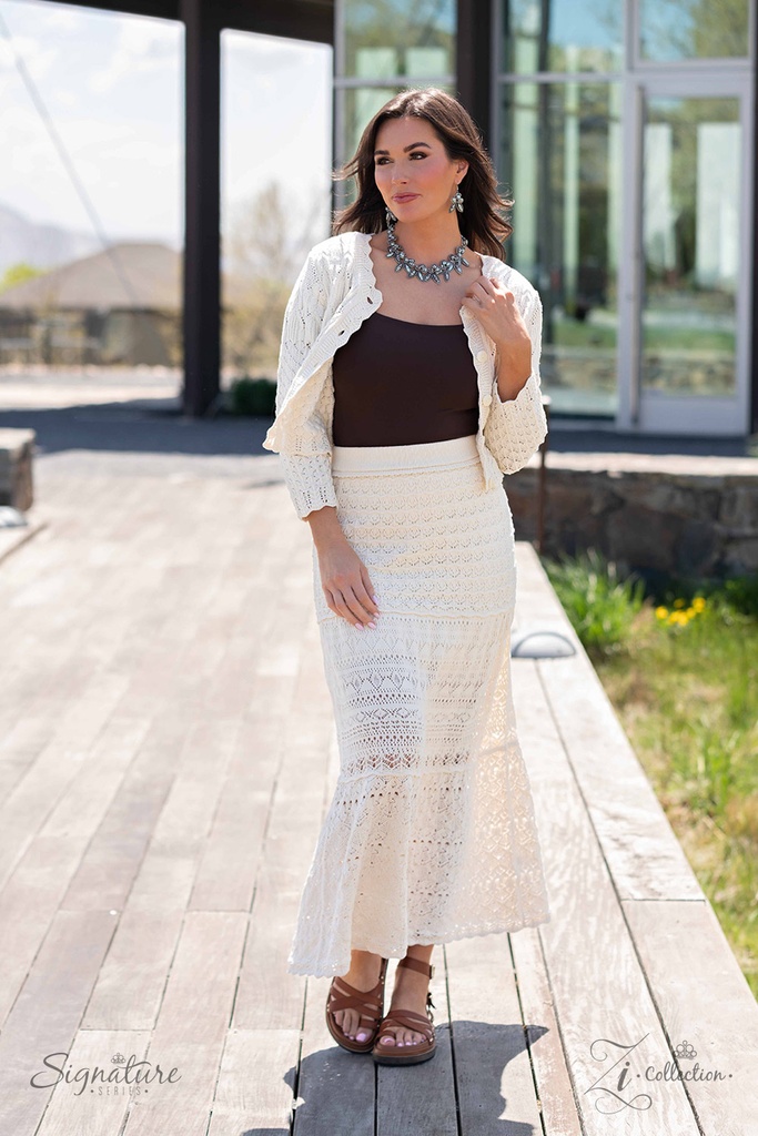 Natural Stone Statement Necklace in Blue Green Marbled in Silver Chain Zi Necklace - The April