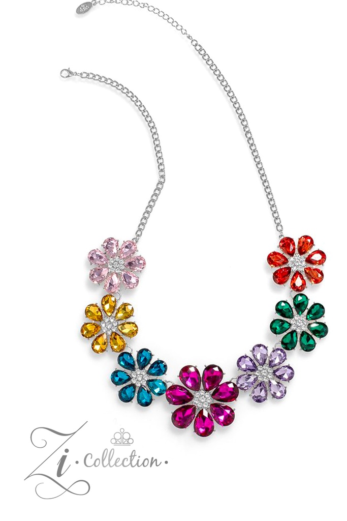 Crystal Flower Statement Necklace with Crystals Multi Color Inspirational Zi Necklace - Outgoing