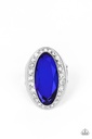 Statement Blue Stretch Ring with Crystals in Silver Adjustable Ring Band - Believe in Bling