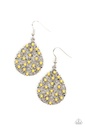 Yellow Beads on Teardrop Earrings Dangle in Silver - Botanical Berries