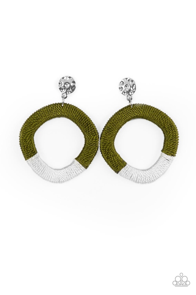 Thread Earrings in Green and White on Silver Post - That's a WRAPAROUND