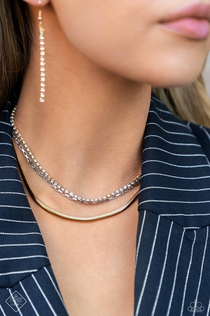 Layered Herringbone Jewelry Set in Gold and White Crystals - Fashion Fix - Square Treasure
