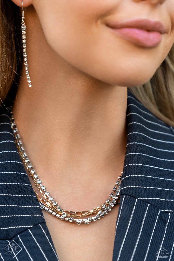Layered Herringbone Jewelry Set in Gold and White Crystals - Fashion Fix - Square Treasure