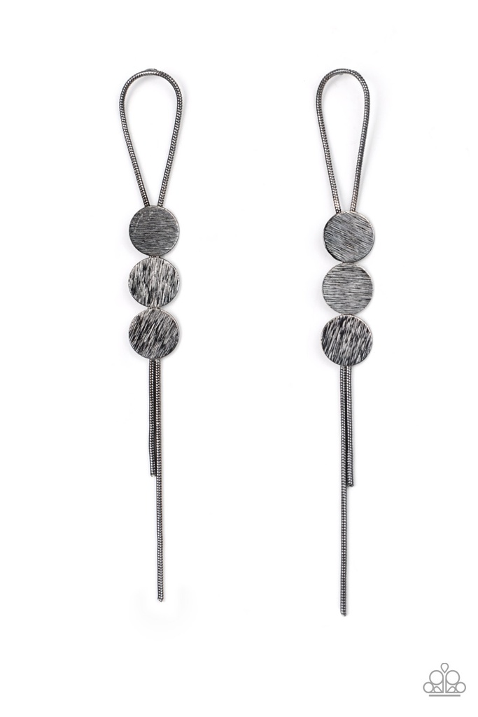 Long Post Earrings in Gunmetal with Snake Chain - Bolo Beam